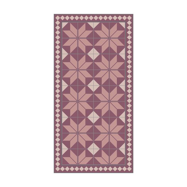 Tapetes imitação azulejos Geometrical Tiles Star Flower Antique Pink With Small Border