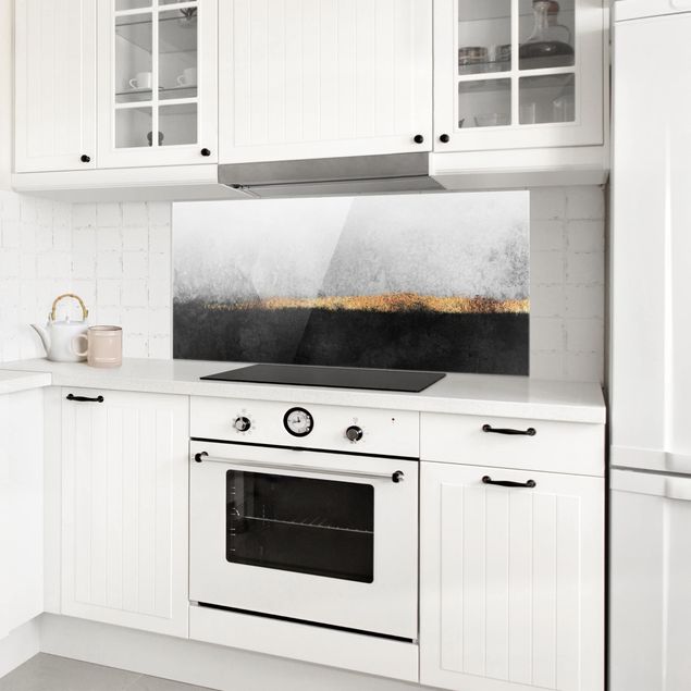 Painel anti-salpicos de cozinha padrões Abstract Golden Horizon Black And White