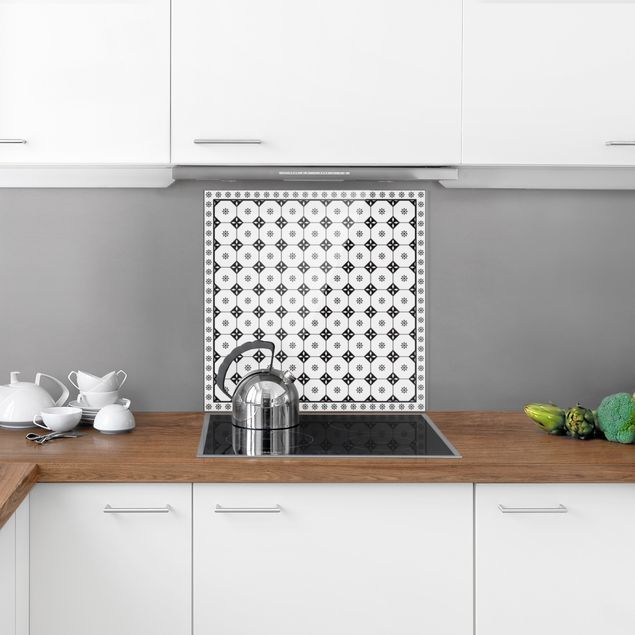 Painel anti-salpicos de cozinha padrões Geometrical Tiles Cottage Black And White With Border