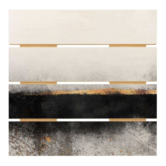 quadros em madeira para decoração Abstract Golden Horizon Black And White