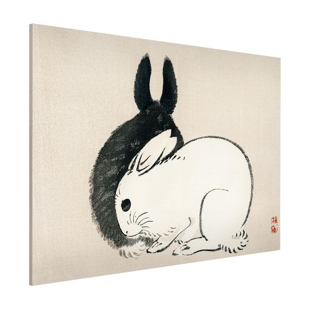 decoraçao para parede de cozinha Asian Vintage Drawing Two Bunnies