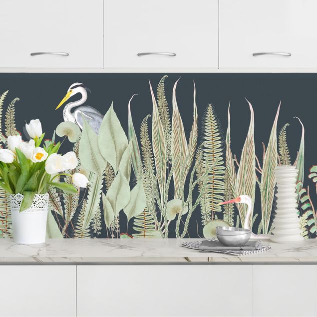 decoraçao cozinha Flamingo And Stork With Plants On Green