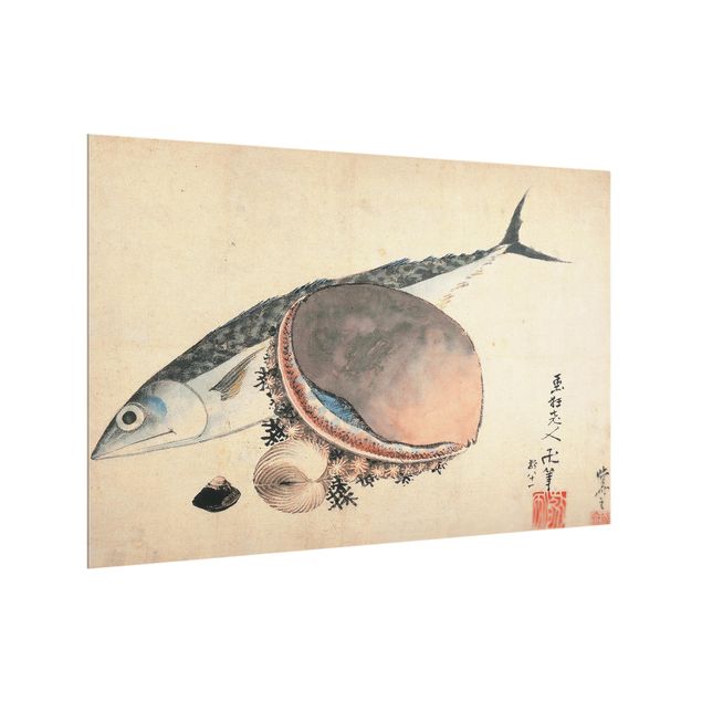 painéis antisalpicos Katsushika Hokusai - Mackerel And Sea Shells