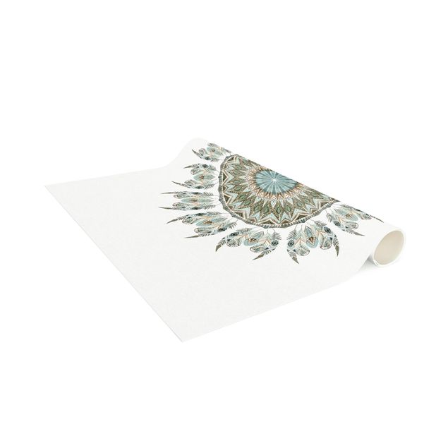 tapete flor Mandala Watercolours Feathers Hand Painted Blue Green