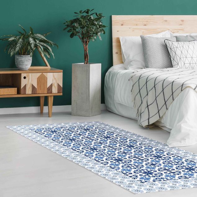 passadeiras tapetes Moroccan Tiles Floral Blueprint With Tile Frame