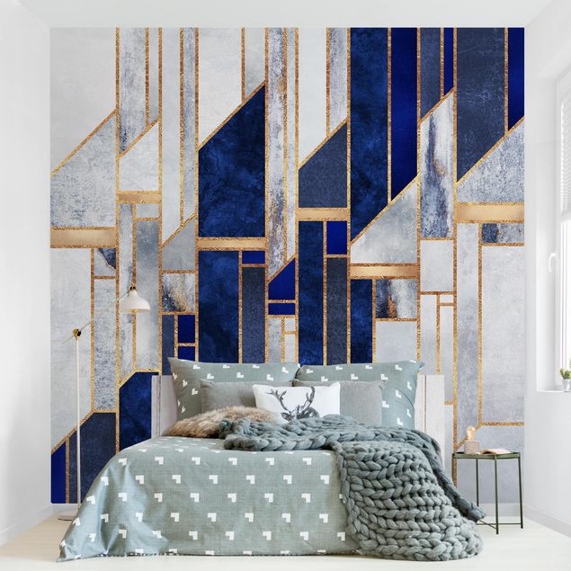 papel de parede com azul Geometric Shapes With Gold