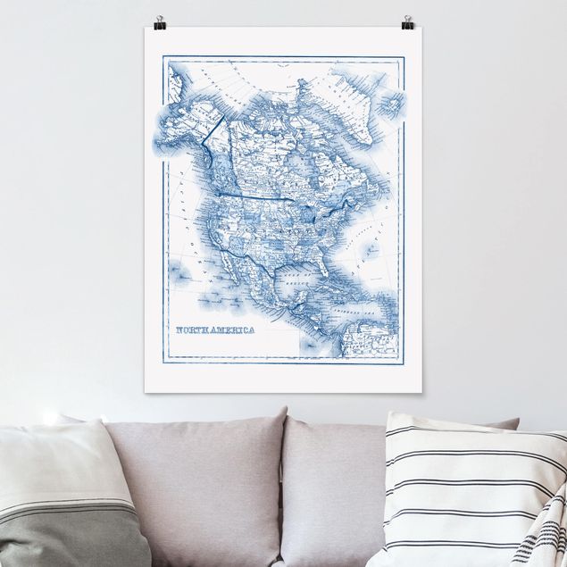 decoraçao cozinha Map In Blue Tones - North America