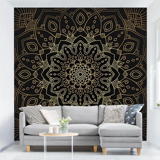 decoraçao para parede de cozinha Mandala Flower Pattern Gold Black