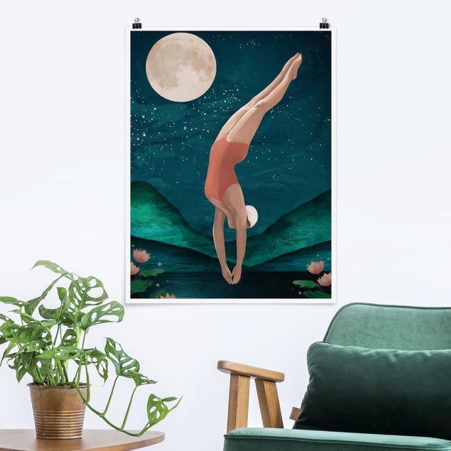 decoraçoes cozinha Illustration Bather Woman Moon Painting