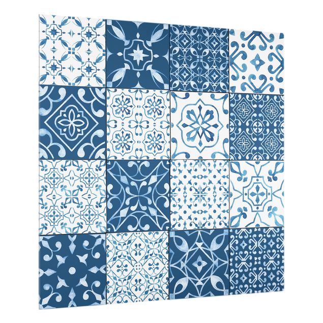painéis antisalpicos Tile Pattern Mix Blue White