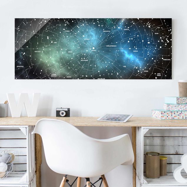 Quadros em vidro cidades e paisagens urbanas Stellar Constellation Map Galactic Nebula
