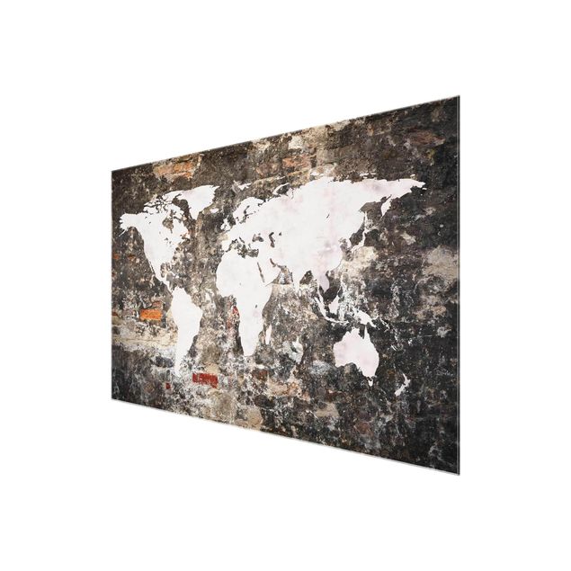 quadro de vidro Old Wall World Map