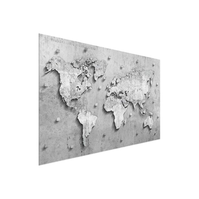 Quadros em vidro mapas Concrete World Map