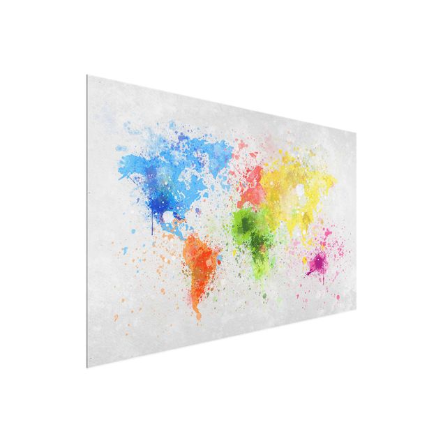 Quadros em vidro mapas Colourful Splodges World Map
