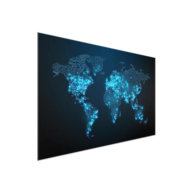 Quadros em vidro mapas Connected World World Map