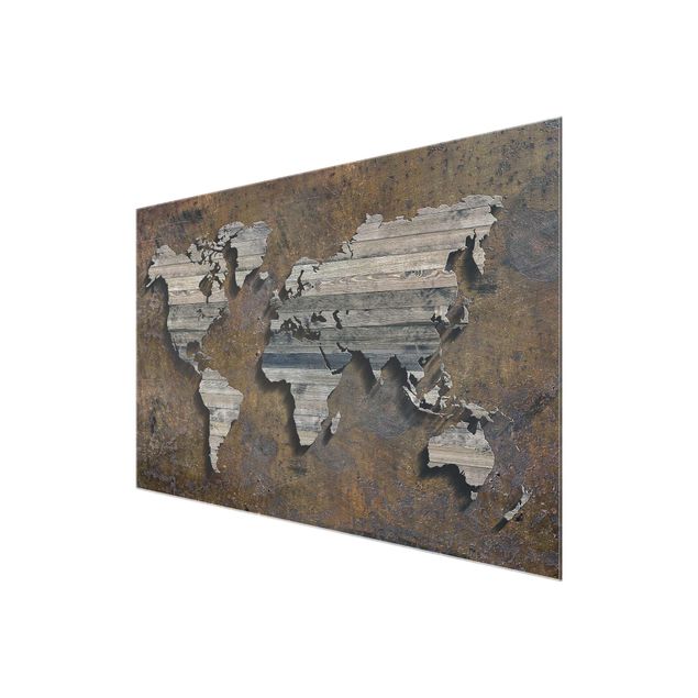 Quadros decorativos Wooden Grid World Map