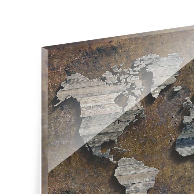 Quadros em vidro Wooden Grid World Map