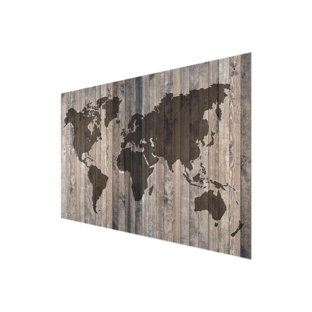 quadro de vidro Wood World Map