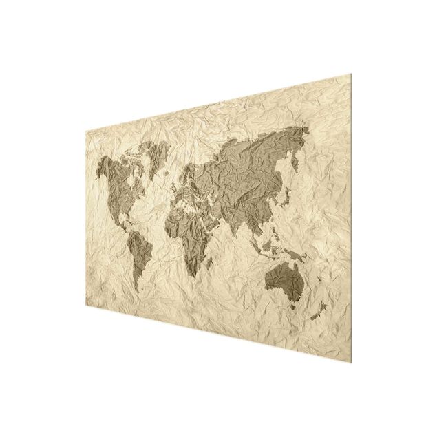 quadros para parede Paper World Map Beige Brown