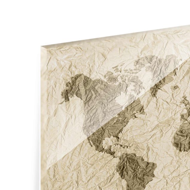 Quadros em vidro Paper World Map Beige Brown