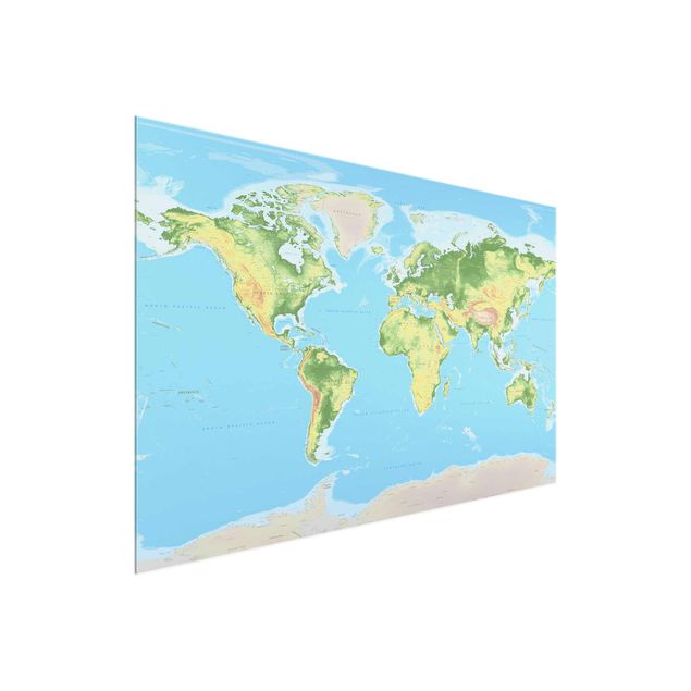 Quadros em vidro mapas Physical World Map