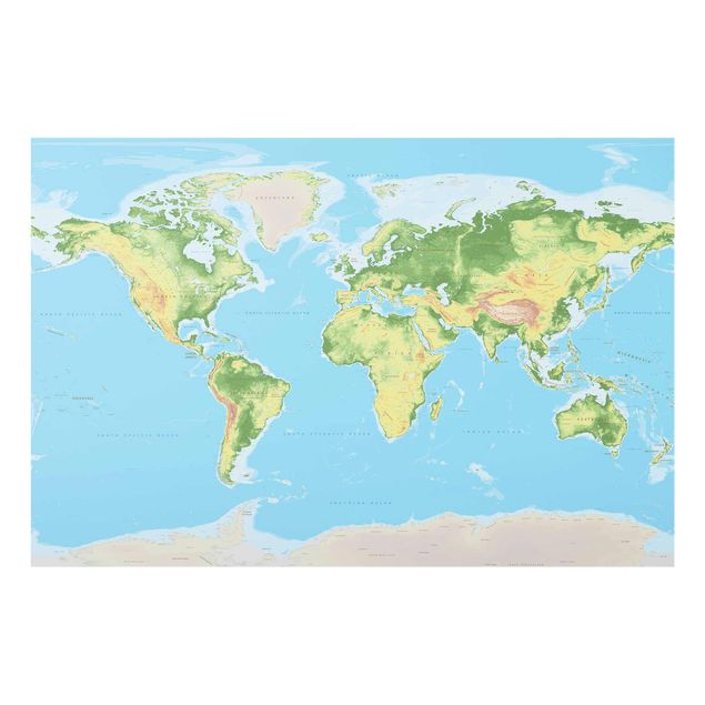 quadro azul Physical World Map
