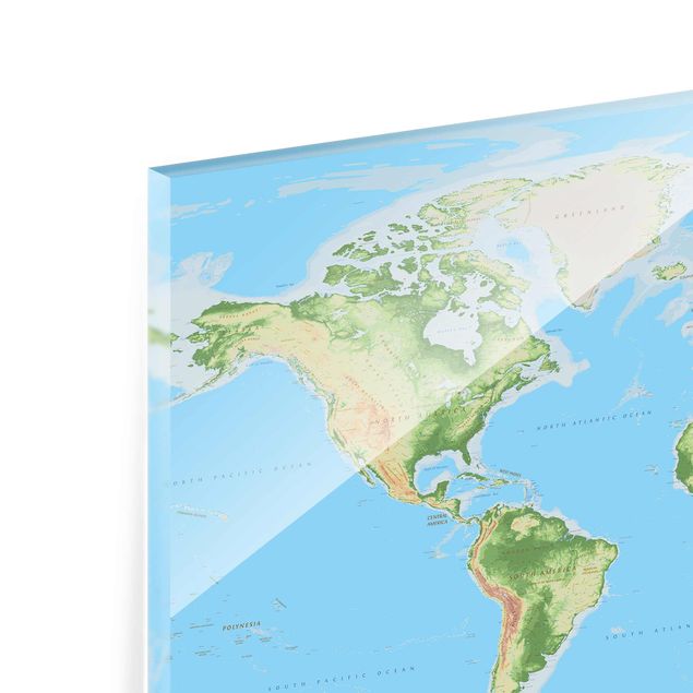 Quadros em vidro Physical World Map