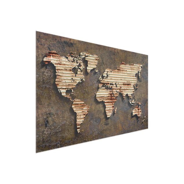 Quadros em vidro mapas Rust World Map
