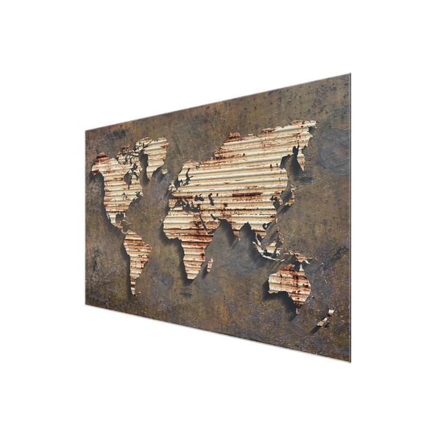 quadro de vidro Rust World Map