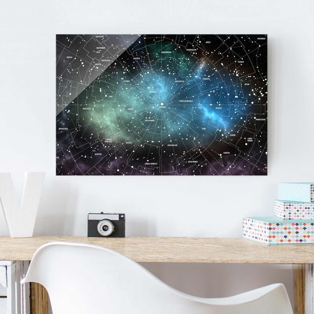 Quadros em vidro cidades e paisagens urbanas Stellar Constellation Map Galactic Nebula