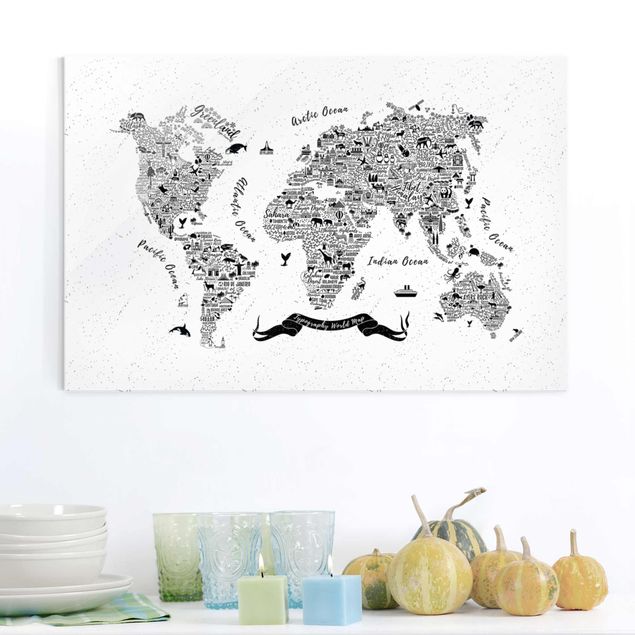 decoraçao para parede de cozinha Typography World Map White