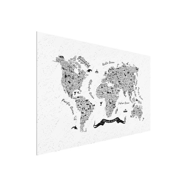 Quadros cidades Typography World Map White