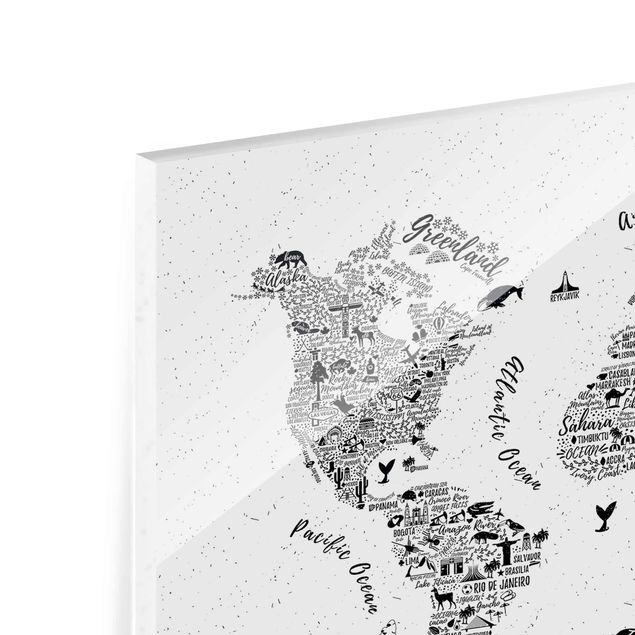Quadros em vidro Typography World Map White
