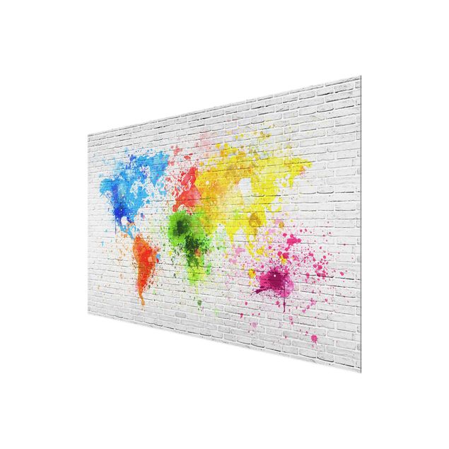 decoração quadros White Brick Wall World Map