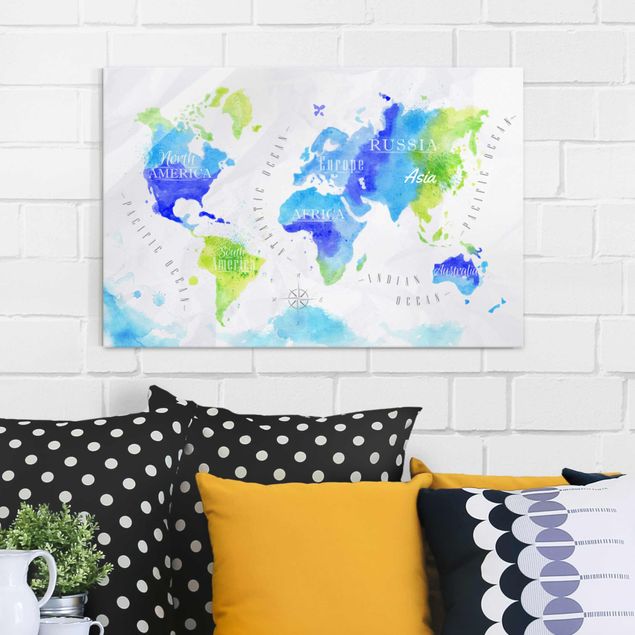 decoraçao cozinha World Map Watercolour Blue Green