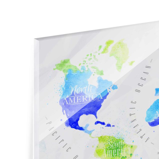 quadro em vidro World Map Watercolour Blue Green