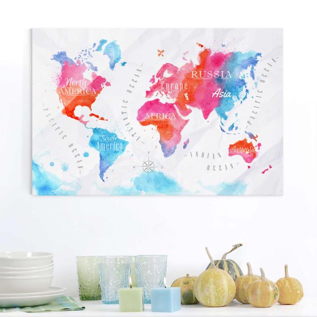 decoraçoes cozinha World Map Watercolour Red Blue