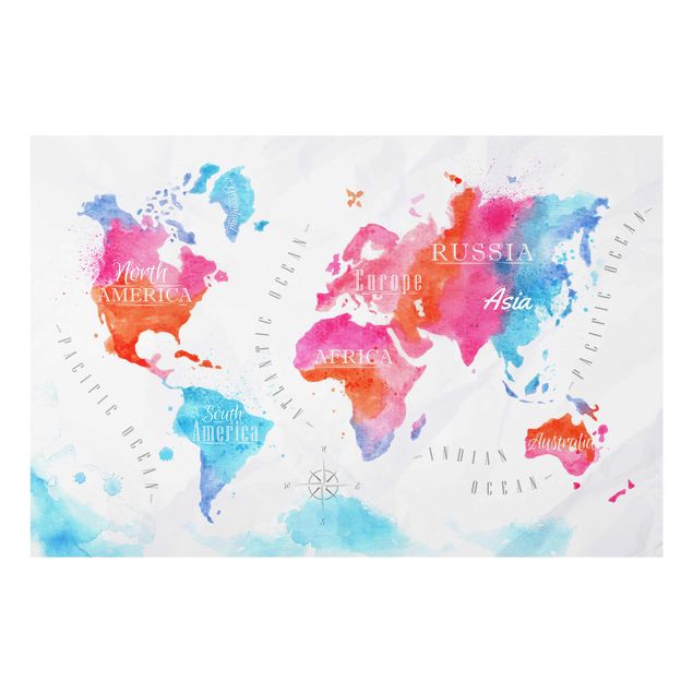 quadro azul World Map Watercolour Red Blue