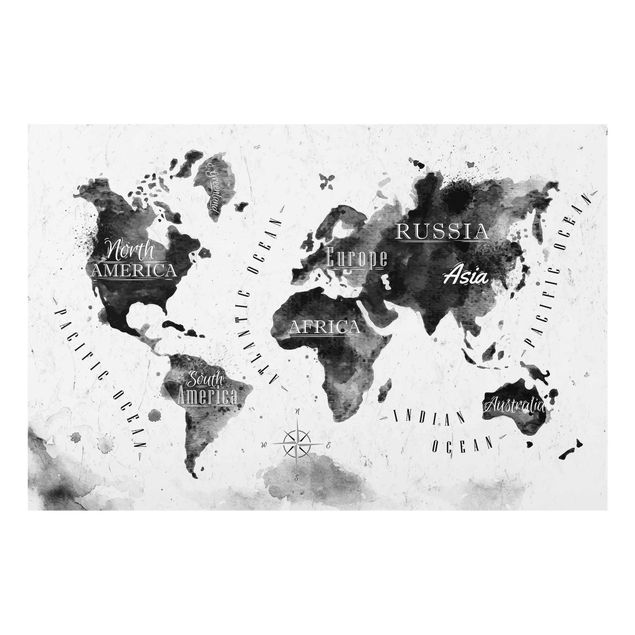 quadros preto e branco para decoração World Map Watercolour Black