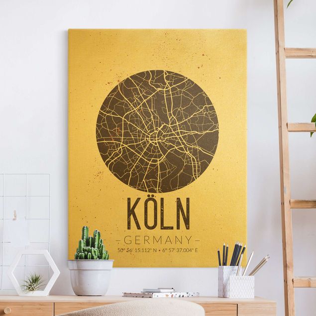 Telas decorativas Colónia Cologne City Map - Retro