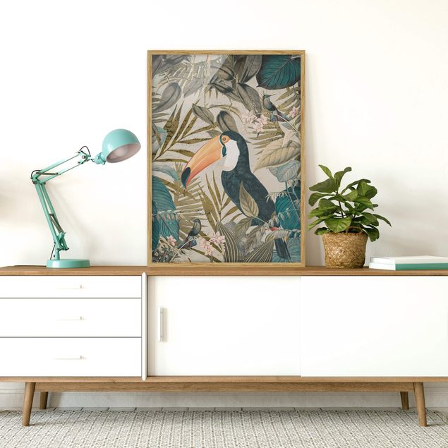 Quadros selva Vintage Collage - Toucan In The Jungle