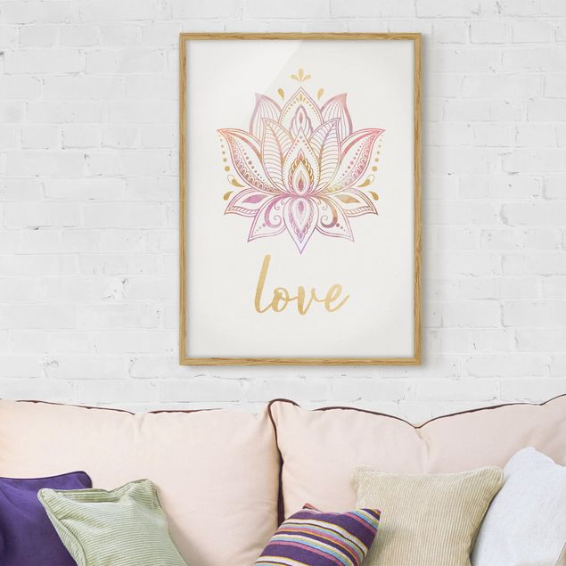 decoraçao para parede de cozinha Lotus Illustration Love Gold Light Pink