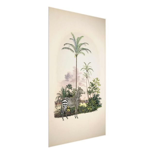 Quadros em vidro paisagens Zebra Front Of Palm Trees Illustration