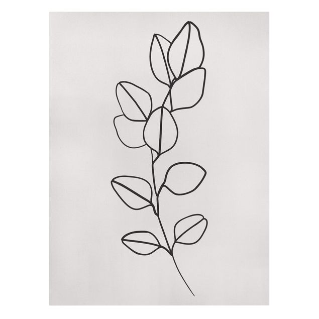 Telas decorativas flores Line Art Branch Leaves Black And White