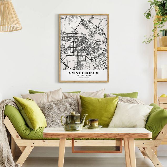 Quadros com moldura frases Amsterdam City Map - Classic