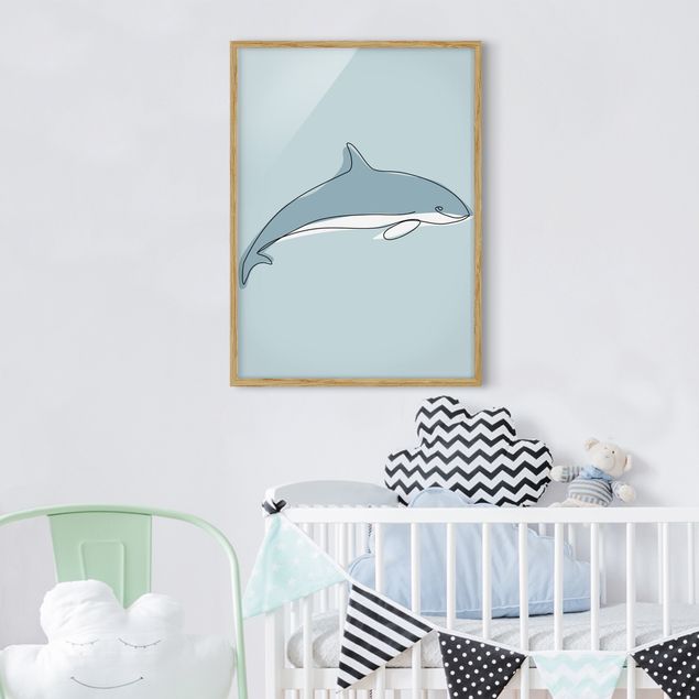 Quadros com moldura animais Dolphin Line Art