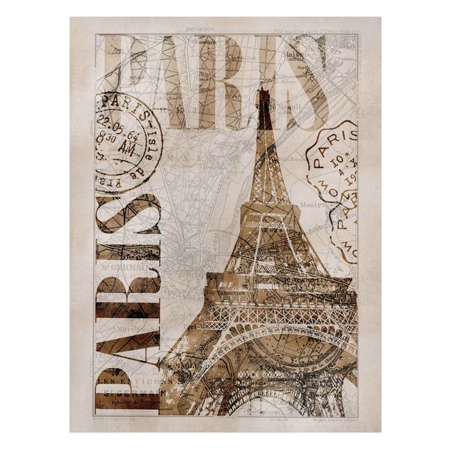 Quadros cidades Shabby Chic Collage - Paris