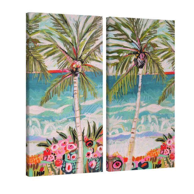 quadro da natureza Palm Tree With Pink Flowers Set I