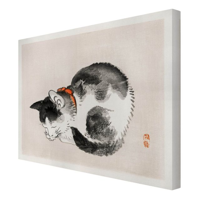 Telas decorativas animais Asian Vintage Drawing Sleeping Cat