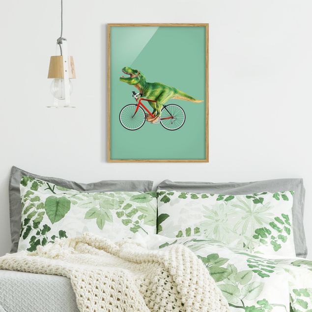 Quadros com moldura animais Dinosaur With Bicycle